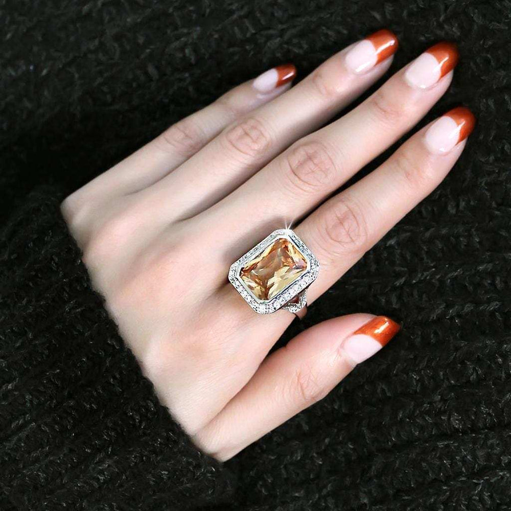 3W1471 - Rhodium Brass Ring with AAA Grade CZ in Champagne - Alamode - Flyclothing LLC