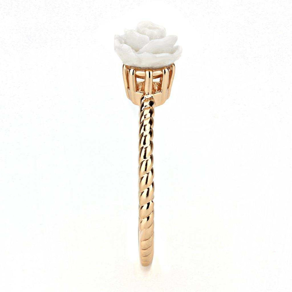3W1492 - Rose Gold Brass Ring with Synthetic Synthetic Stone in White - Alamode - Flyclothing LLC