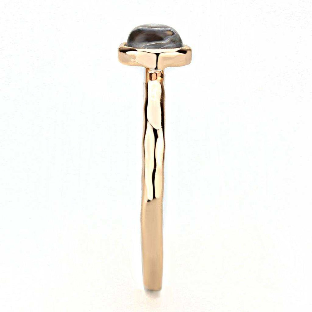 3W1493 - Rose Gold Brass Ring with Synthetic Synthetic Glass in Aquamarine - Alamode - Flyclothing LLC