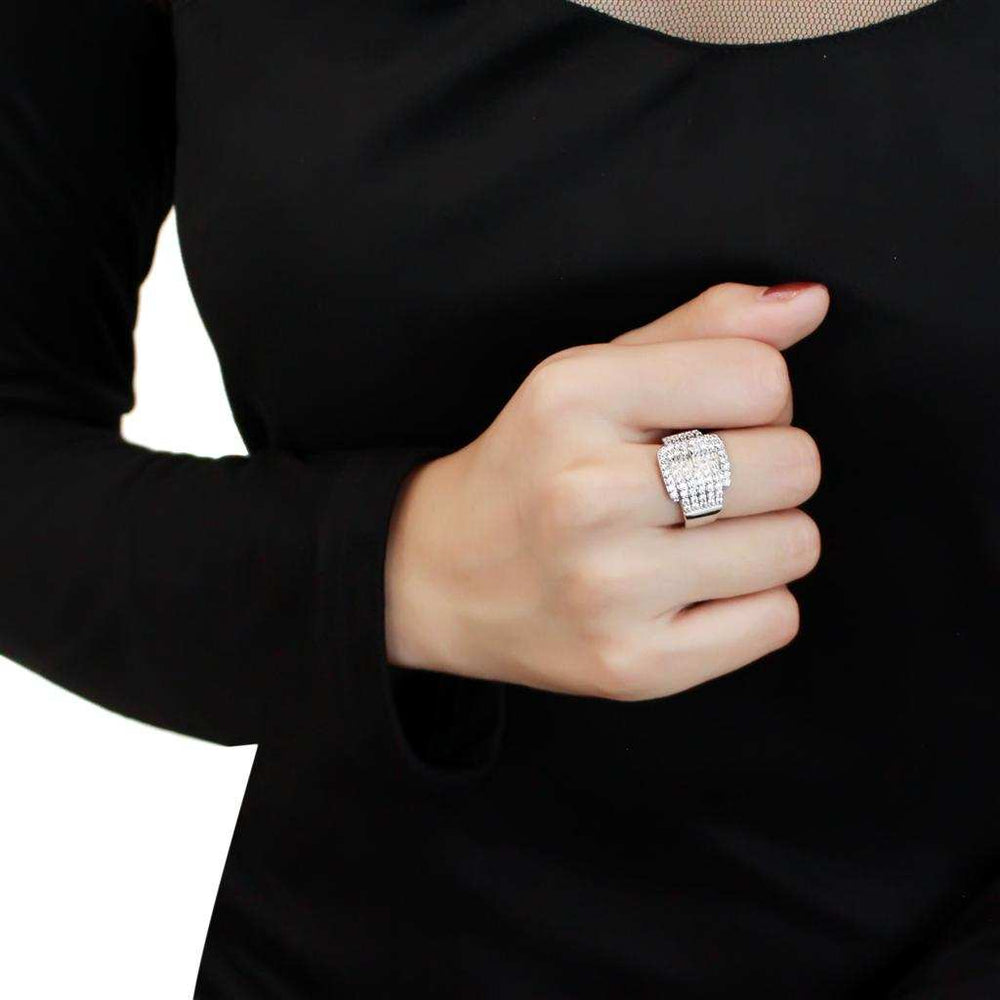 3W1502 - Rhodium Brass Ring with AAA Grade CZ in Clear - Alamode - Flyclothing LLC