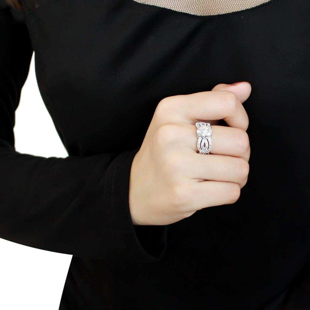 3W1517 - Rhodium Brass Ring with AAA Grade CZ in Clear - Alamode - Flyclothing LLC