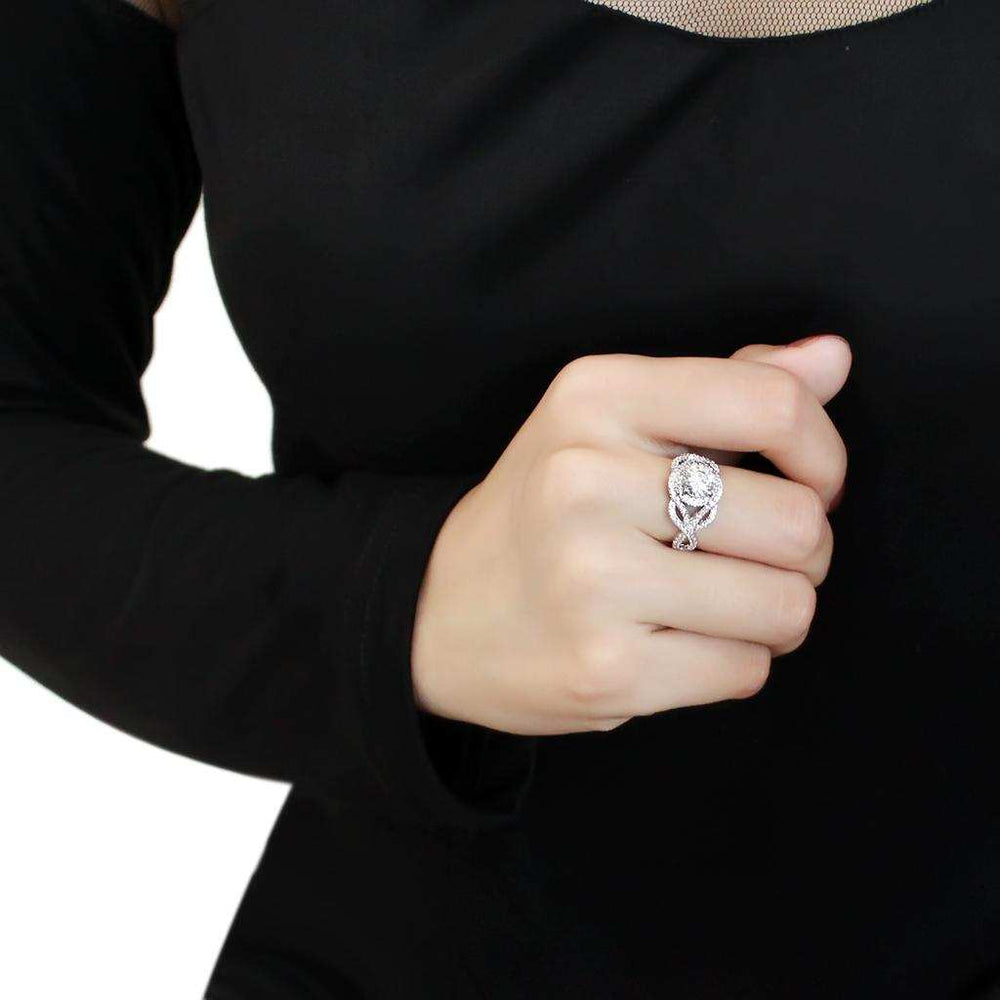3W1519 - Rhodium Brass Ring with AAA Grade CZ in Clear - Alamode - Flyclothing LLC