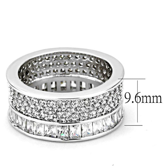 3W1520 - Rhodium Stainless Steel Ring with AAA Grade CZ in Clear - Alamode - Flyclothing LLC