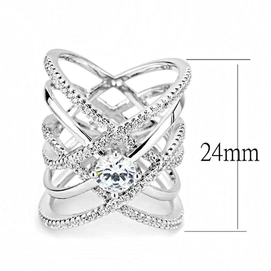 3W1528 - Rhodium Brass Ring with AAA Grade CZ in Clear - Alamode - Flyclothing LLC