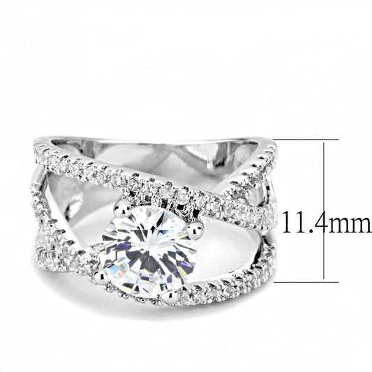 3W1529 - Rhodium Brass Ring with AAA Grade CZ in Clear - Alamode - Flyclothing LLC