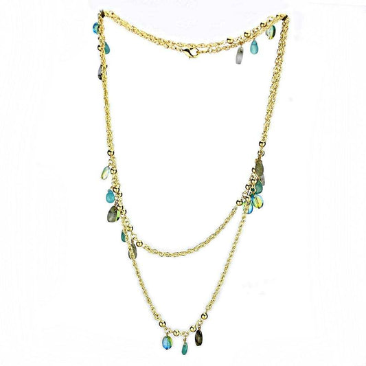 3W1537 - Gold Brass Necklace with Synthetic Jade in Emerald - Alamode - Flyclothing LLC