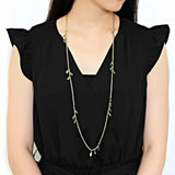 3W1537 - Gold Brass Necklace with Synthetic Jade in Emerald - Alamode - Flyclothing LLC