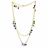 3W1538 - Gold Brass Necklace with Semi-Precious Amethyst Crystal in Amethyst - Alamode - Flyclothing LLC