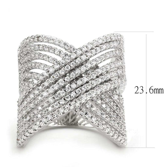 3W1539 - Rhodium Brass Ring with AAA Grade CZ in Clear - Alamode - Flyclothing LLC