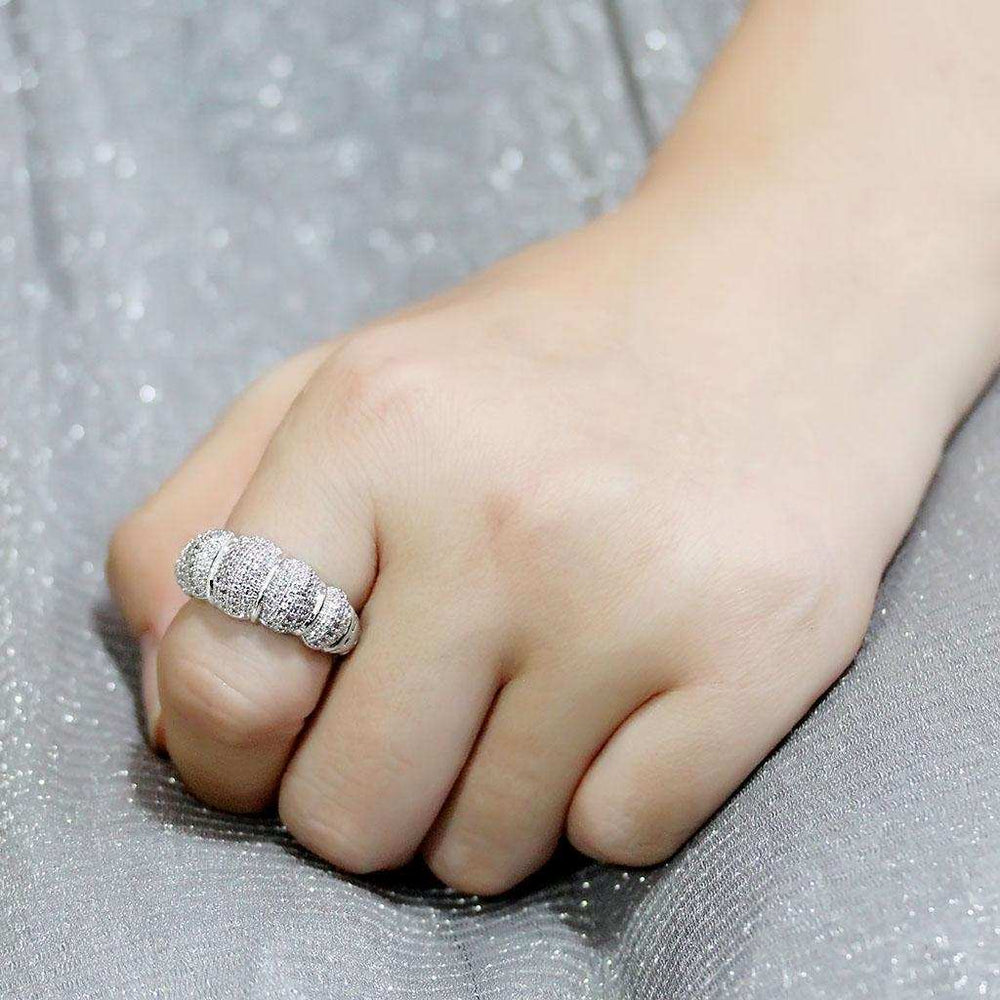 3W1540 - Rhodium Brass Ring with AAA Grade CZ in Clear - Alamode - Flyclothing LLC