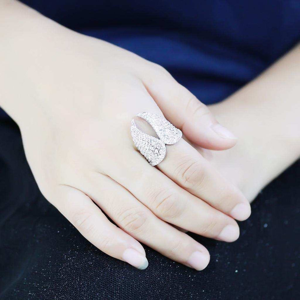Alamode Rhodium Brass Ring with AAA Grade CZ in Clear - Alamode - Flyclothing LLC