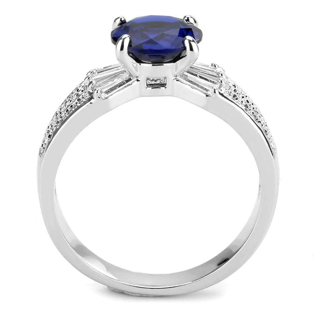 3W1562 - Rhodium Brass Ring with Synthetic Spinel in London Blue - Alamode - Flyclothing LLC