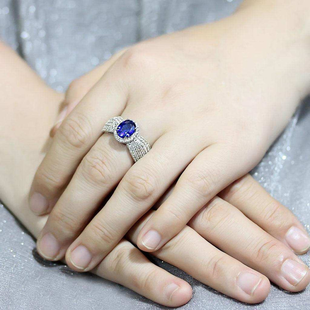 3W1563 - Rhodium Brass Ring with Synthetic Spinel in London Blue - Alamode - Flyclothing LLC