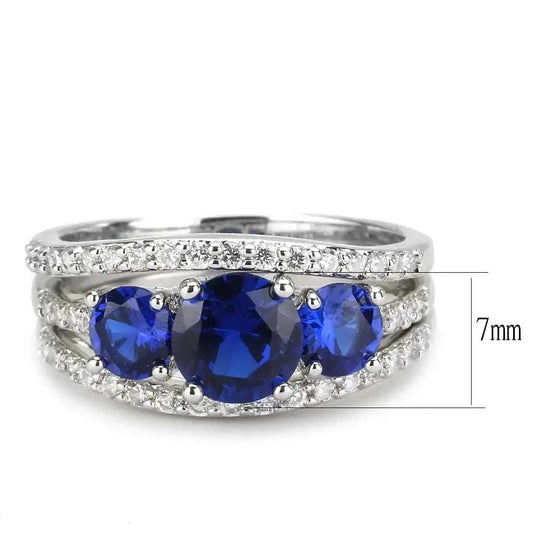 3W1566 - Rhodium Brass Ring with Synthetic Spinel in London Blue - Alamode - Flyclothing LLC