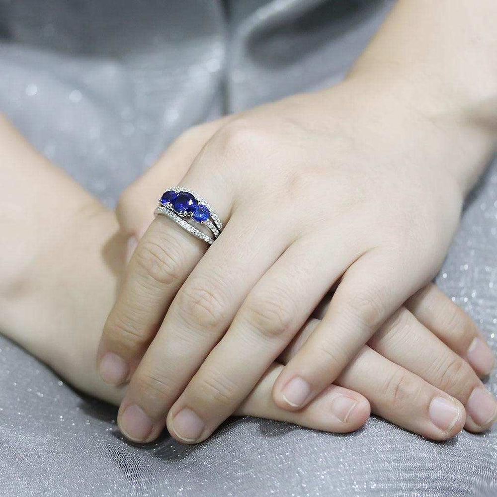 3W1566 - Rhodium Brass Ring with Synthetic Spinel in London Blue - Alamode - Flyclothing LLC