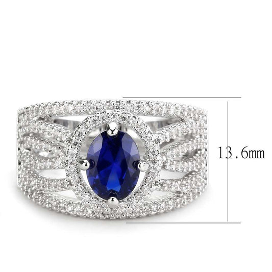 3W1567 - Rhodium Brass Ring with Synthetic Spinel in London Blue - Alamode - Flyclothing LLC