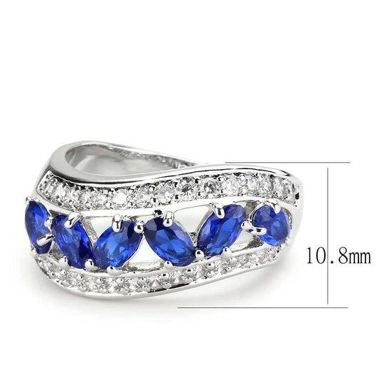 3W1569 - Rhodium Brass Ring with Synthetic Spinel in London Blue - Alamode - Flyclothing LLC