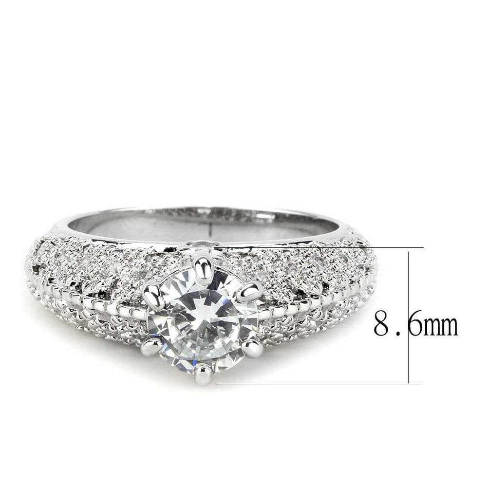 3W1576 - Rhodium Brass Ring with AAA Grade CZ in Clear - Alamode - Flyclothing LLC