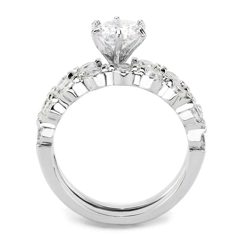 3W1593 - Rhodium Brass Ring with AAA Grade CZ in Clear - Alamode - Flyclothing LLC