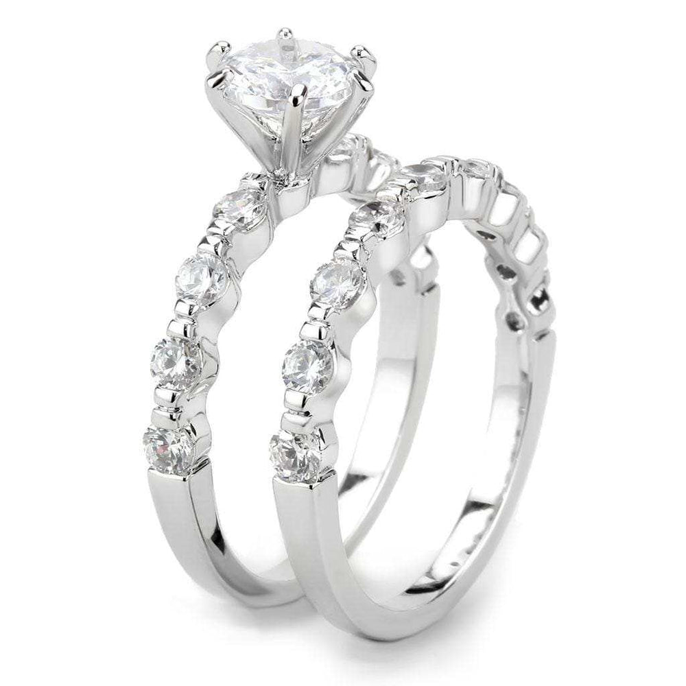 3W1593 - Rhodium Brass Ring with AAA Grade CZ in Clear - Alamode - Flyclothing LLC
