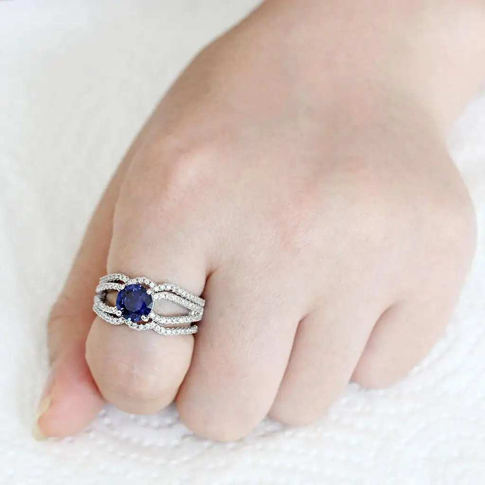 3W1597 - Rhodium Brass Ring with AAA Grade CZ in London Blue - Alamode - Flyclothing LLC
