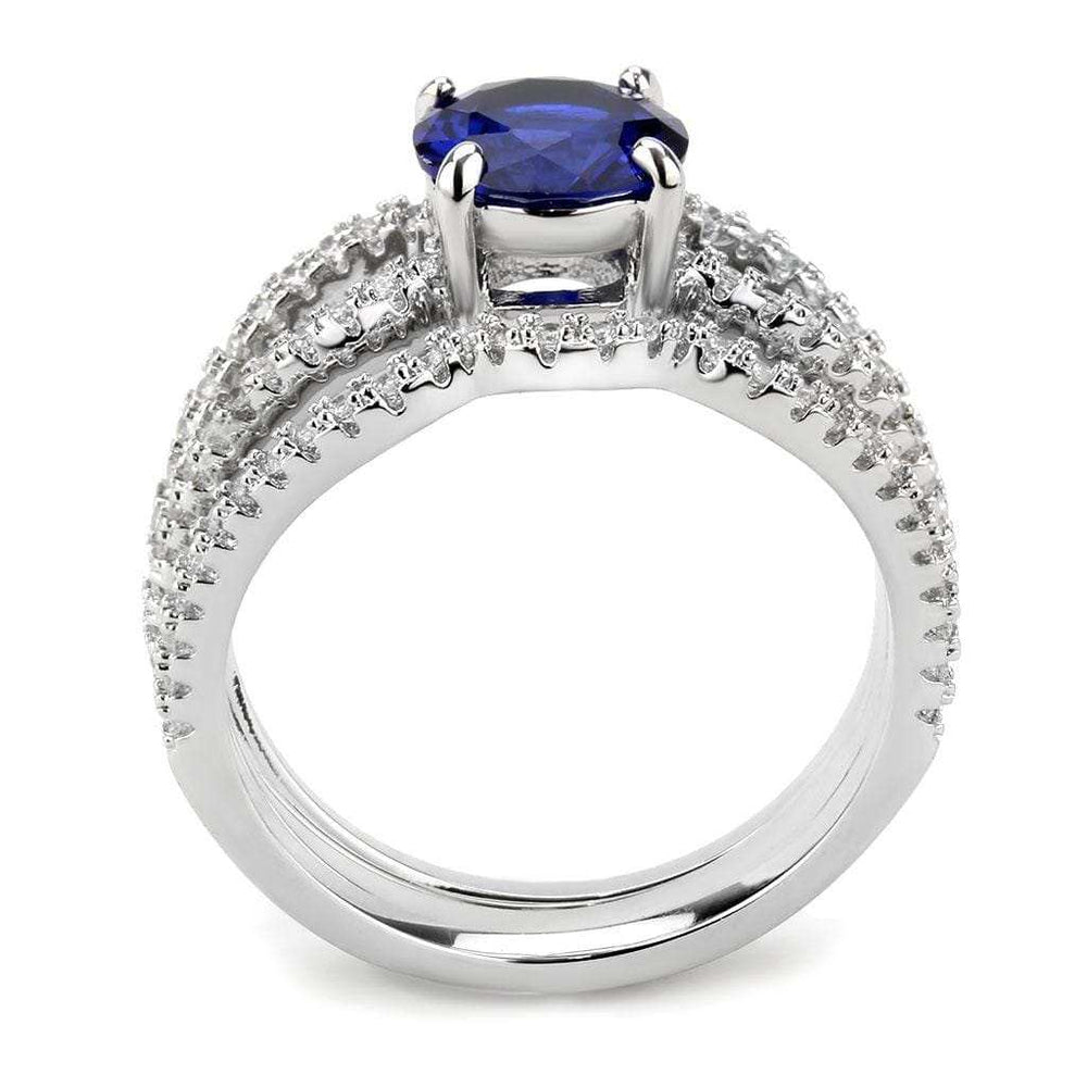 3W1597 - Rhodium Brass Ring with AAA Grade CZ in London Blue - Alamode - Flyclothing LLC