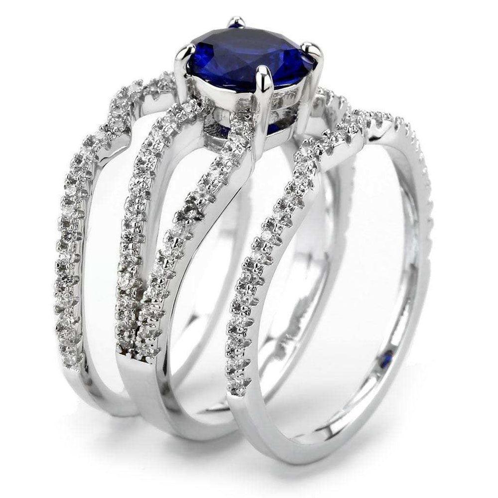 3W1597 - Rhodium Brass Ring with AAA Grade CZ in London Blue - Alamode - Flyclothing LLC