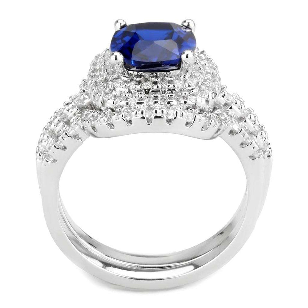3W1599 - Rhodium Brass Ring with Synthetic Spinel in London Blue - Alamode - Flyclothing LLC