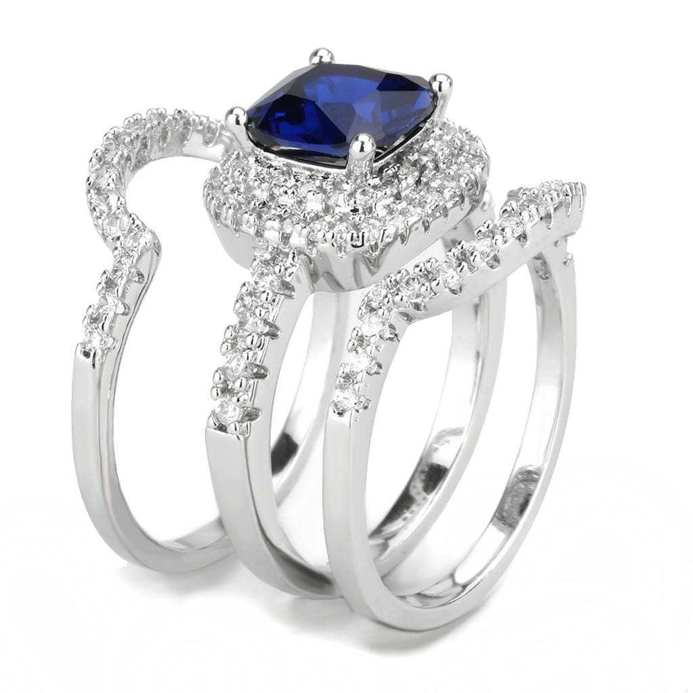 3W1599 - Rhodium Brass Ring with Synthetic Spinel in London Blue - Alamode - Flyclothing LLC
