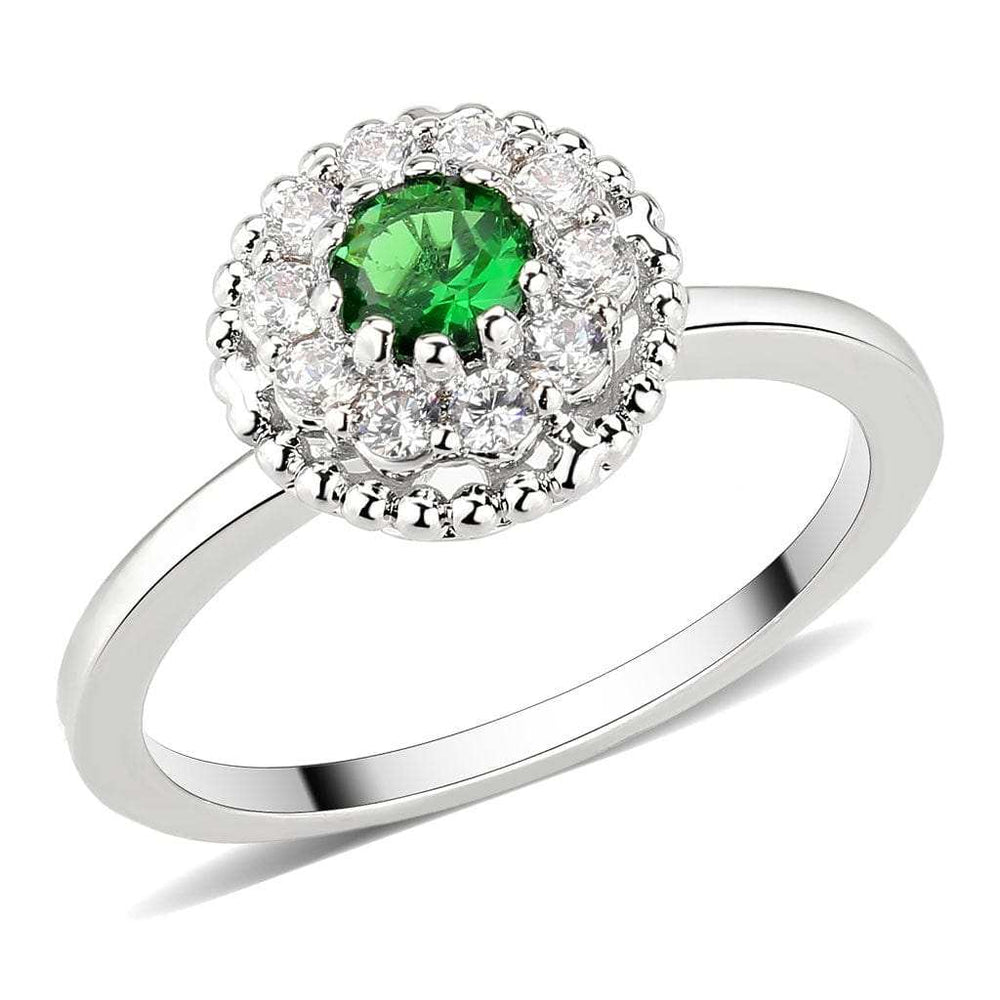 3W1604 - Rhodium Brass Ring with Synthetic in Emerald - Alamode - Flyclothing LLC