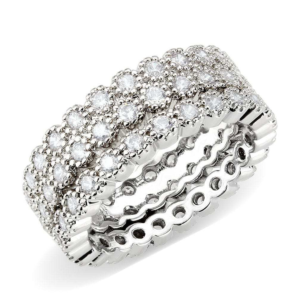 3W1605 - Rhodium Brass Ring with AAA Grade CZ in Clear - Alamode - Flyclothing LLC