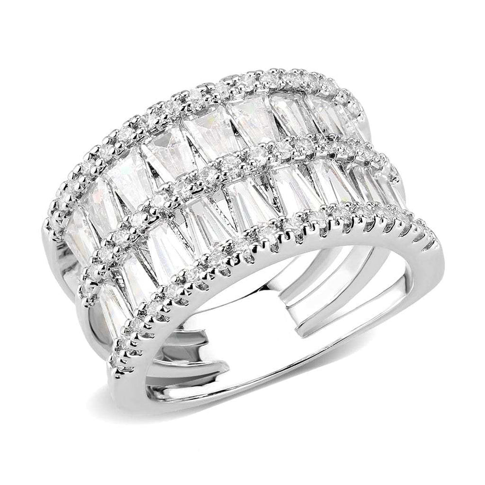 3W1606 - Rhodium Brass Ring with AAA Grade CZ in Clear - Alamode - Flyclothing LLC
