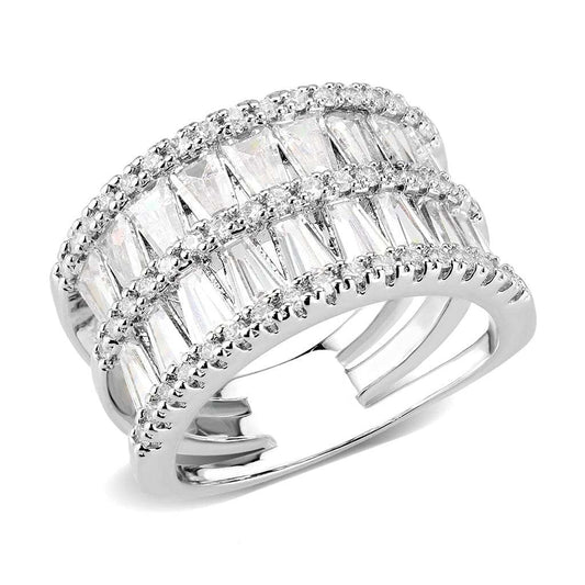 3W1606 - Rhodium Brass Ring with AAA Grade CZ in Clear - Alamode - Flyclothing LLC