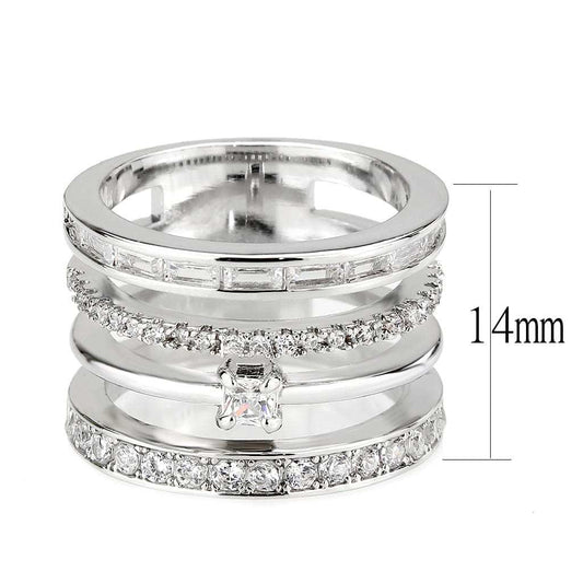 3W1607 - Rhodium Brass Ring with AAA Grade CZ in Clear - Alamode - Flyclothing LLC