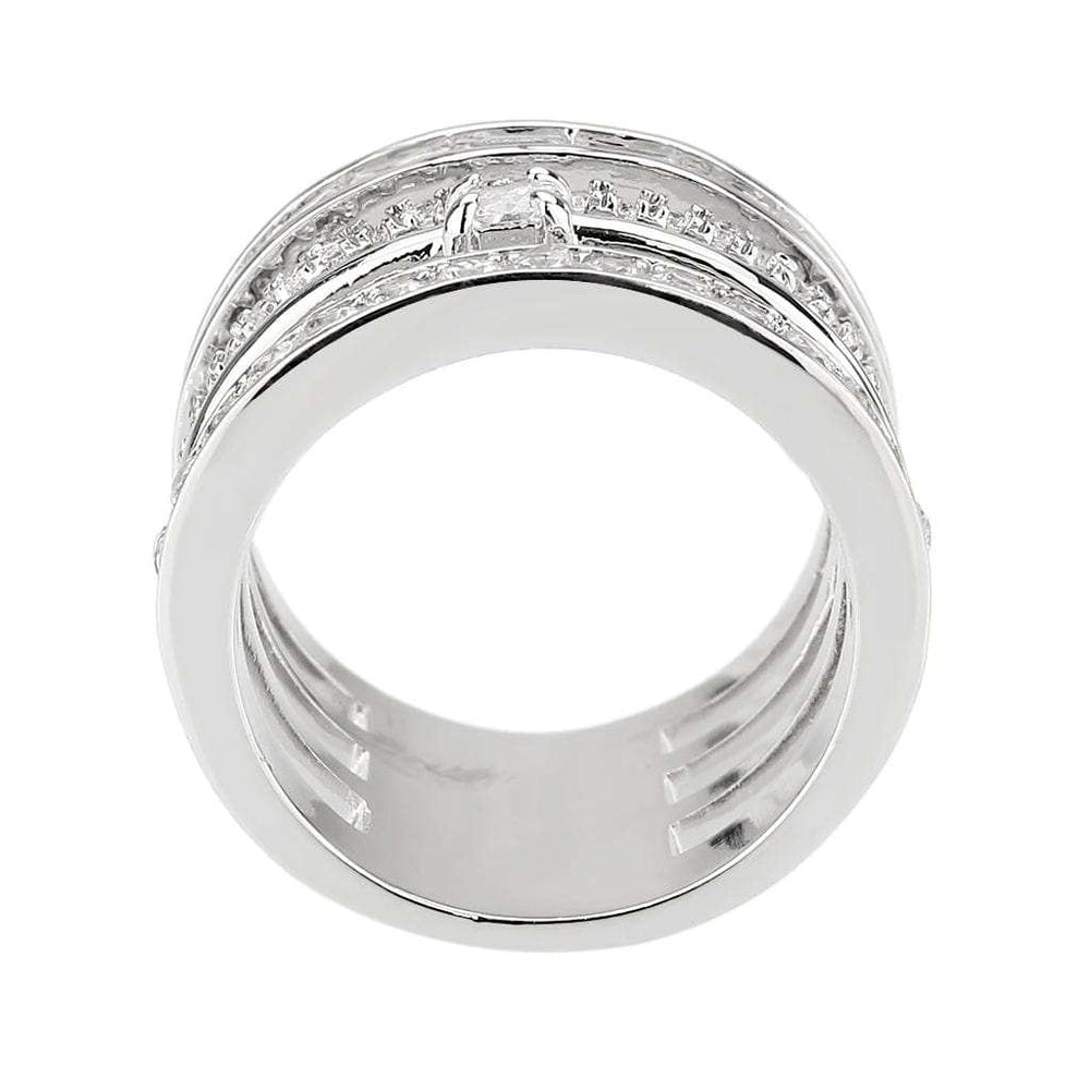 3W1607 - Rhodium Brass Ring with AAA Grade CZ in Clear - Alamode - Flyclothing LLC