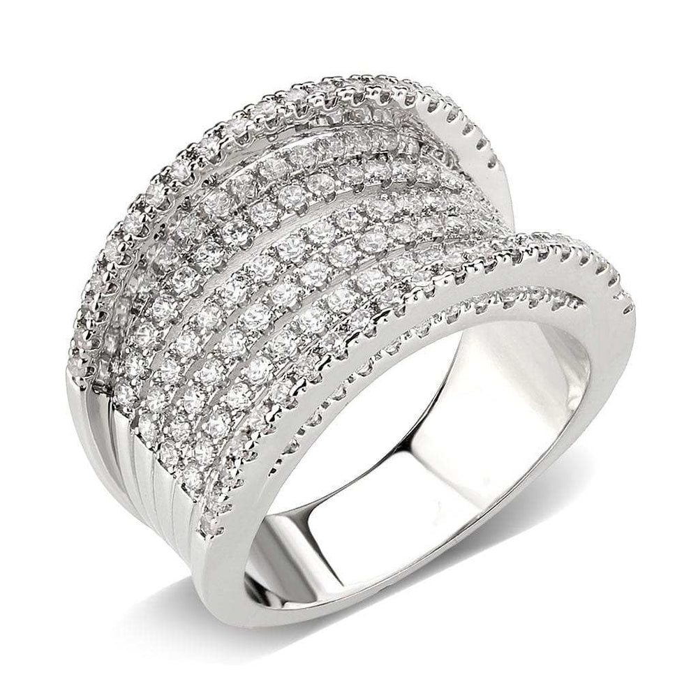 3W1609 - Rhodium Brass Ring with AAA Grade CZ in Clear - Alamode - Flyclothing LLC