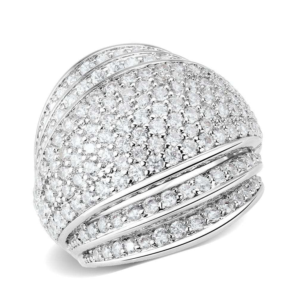 3W1610 - Rhodium Brass Ring with AAA Grade CZ in Clear - Alamode - Flyclothing LLC