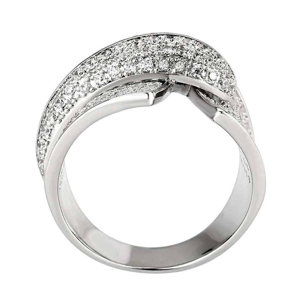 3W1611 - Rhodium Brass Ring with AAA Grade CZ in Clear - Alamode - Flyclothing LLC