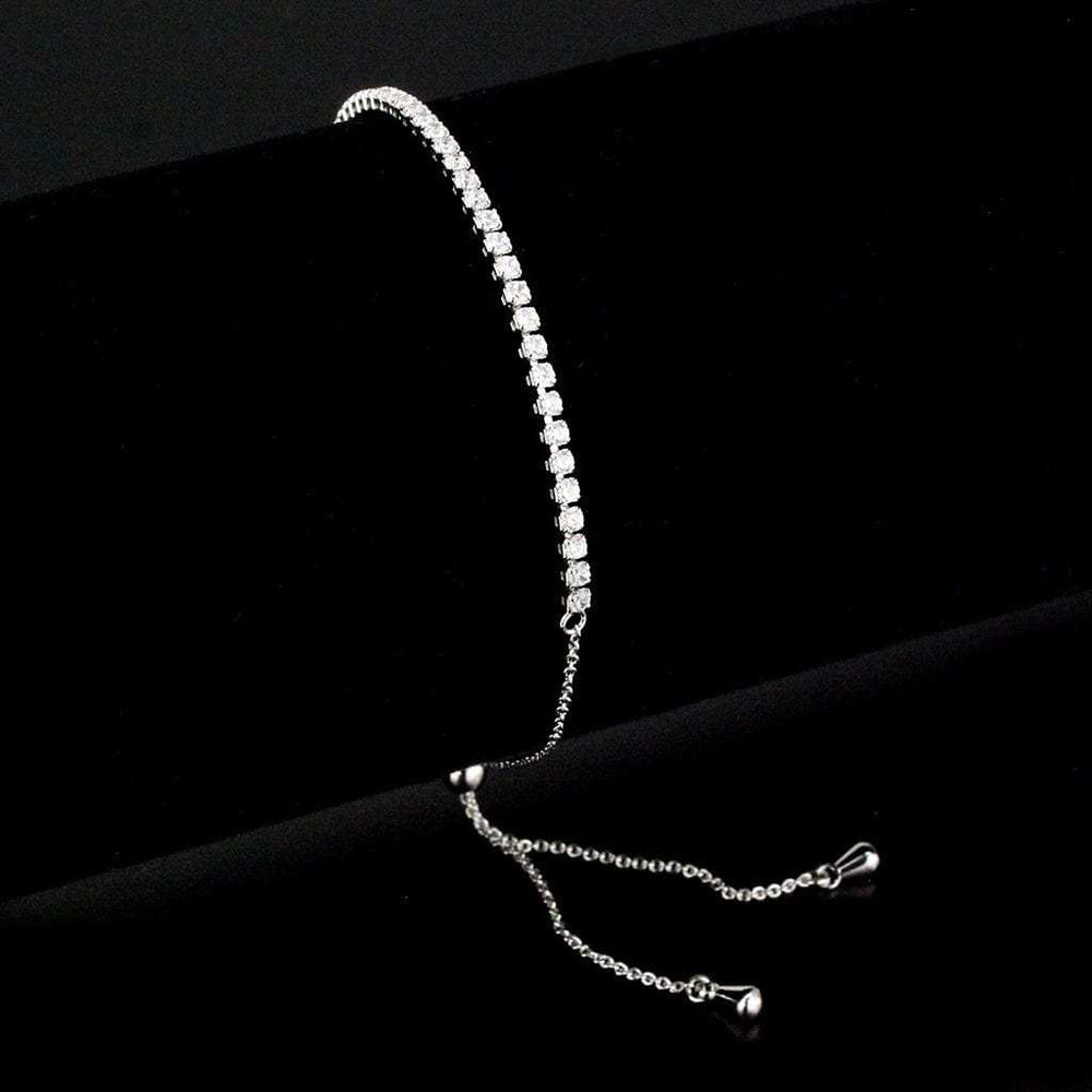 3W1640 - Rhodium Brass Bracelet with AAA Grade CZ in Clear - Alamode - Flyclothing LLC