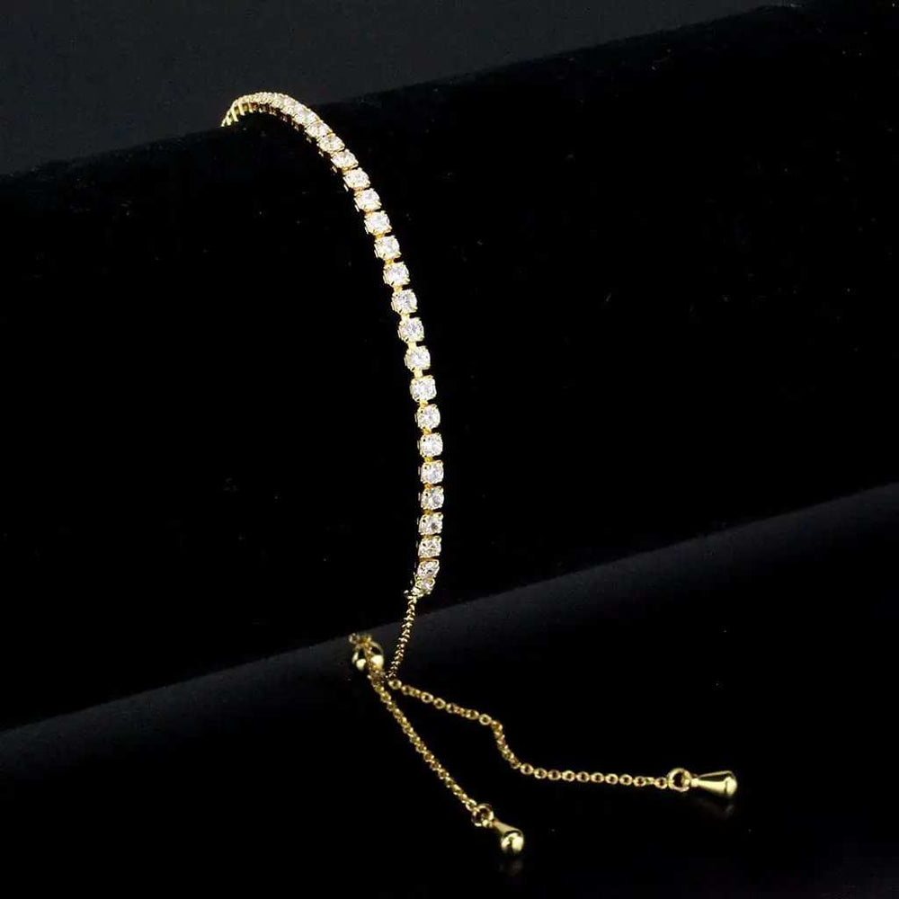 3W1644 - Gold Brass Bracelet with AAA Grade CZ in Clear - Alamode - Flyclothing LLC