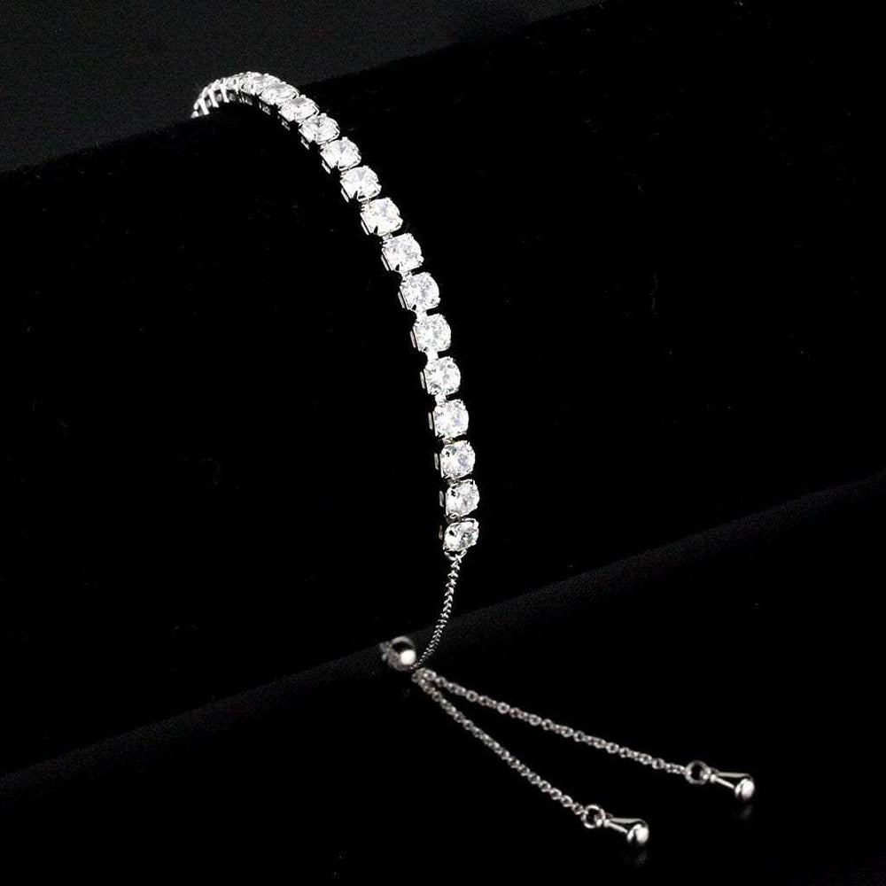 3W1649 - Rhodium Brass Bracelet with AAA Grade CZ in Clear - Alamode - Flyclothing LLC