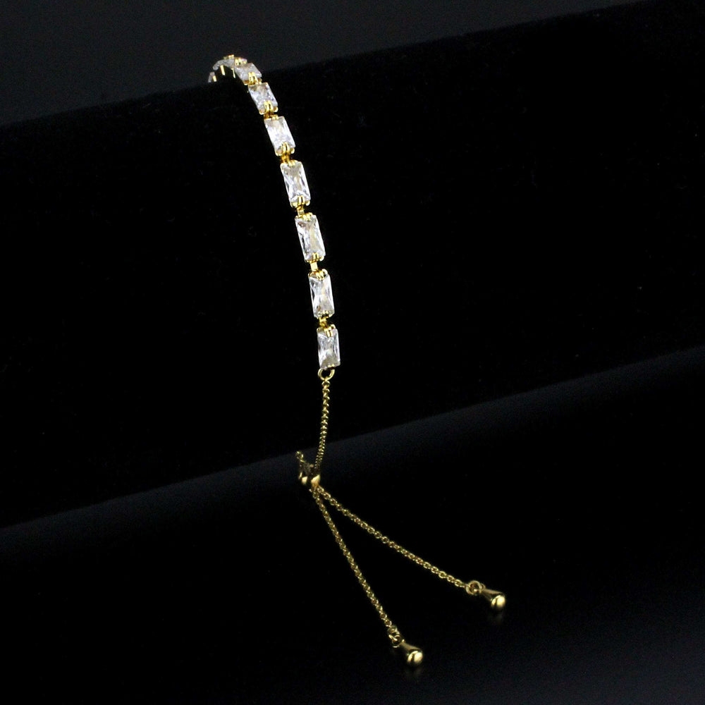 3W1662 - Gold Brass Bracelet with AAA Grade CZ in Clear - Alamode - Flyclothing LLC