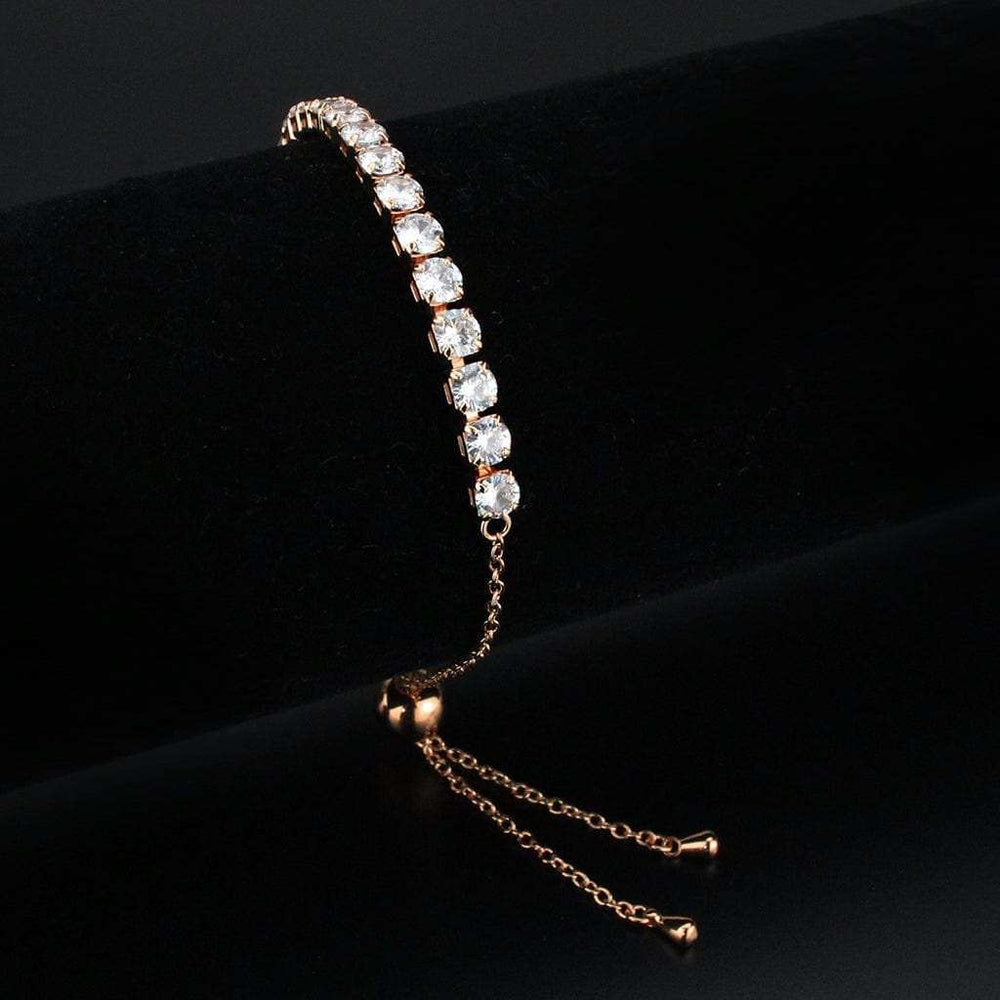 3W1666 - Rose Gold Brass Bracelet with AAA Grade CZ in Clear - Alamode - Flyclothing LLC