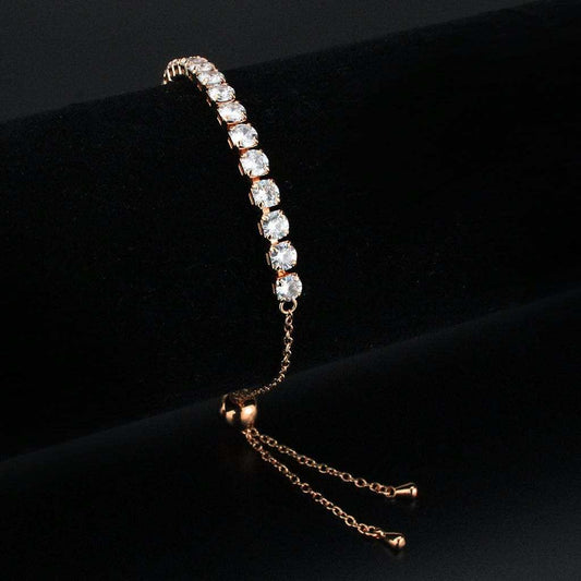 3W1666 - Rose Gold Brass Bracelet with AAA Grade CZ in Clear - Alamode - Flyclothing LLC