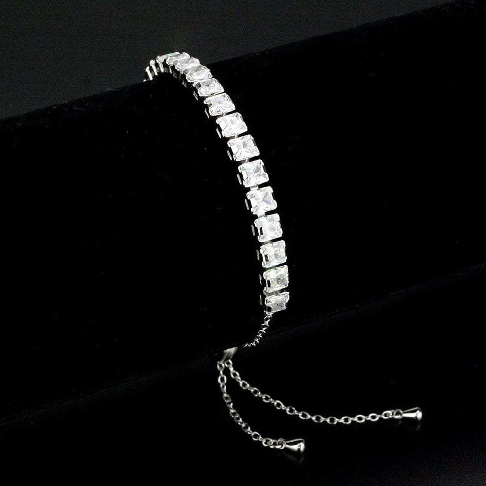 3W1670 - Rhodium Brass Bracelet with AAA Grade CZ in Clear - Alamode - Flyclothing LLC