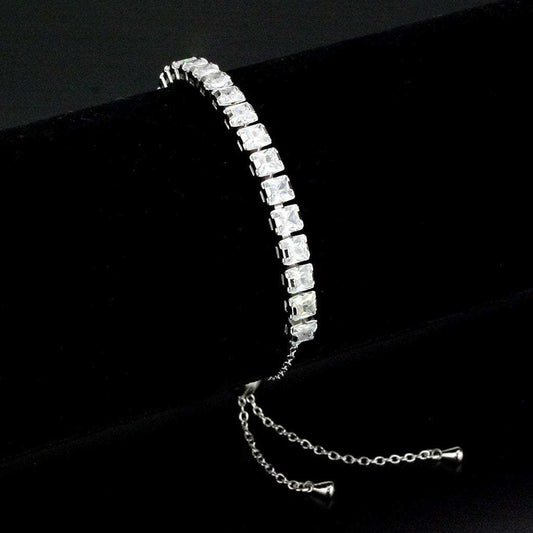 3W1670 - Rhodium Brass Bracelet with AAA Grade CZ in Clear - Alamode - Flyclothing LLC