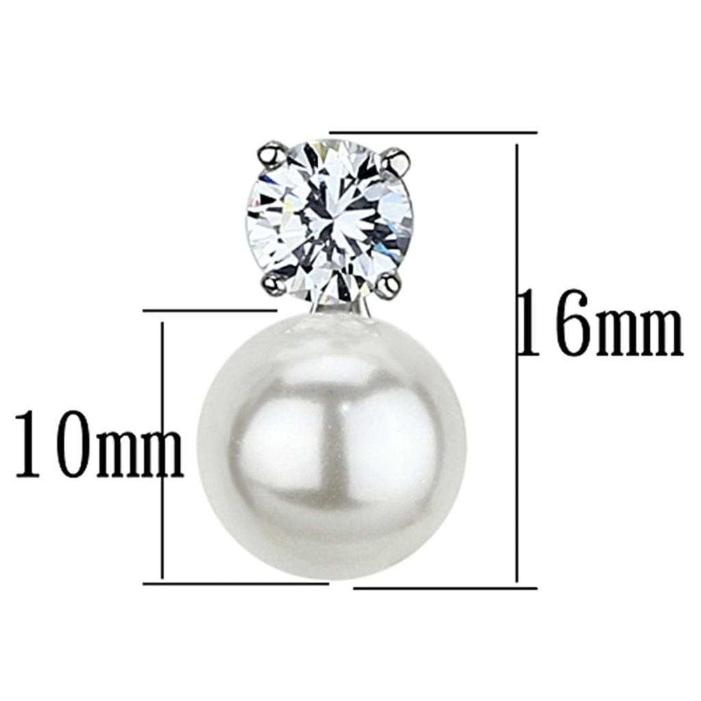 3W348 - Rhodium Brass Earrings with Synthetic Pearl in White - Alamode - Flyclothing LLC