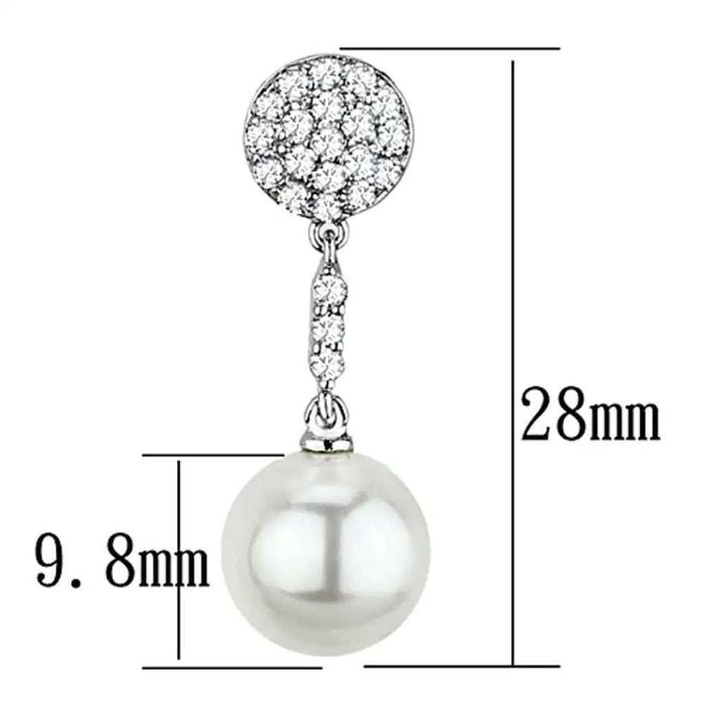 3W350 - Rhodium Brass Earrings with Synthetic Pearl in White - Alamode - Flyclothing LLC