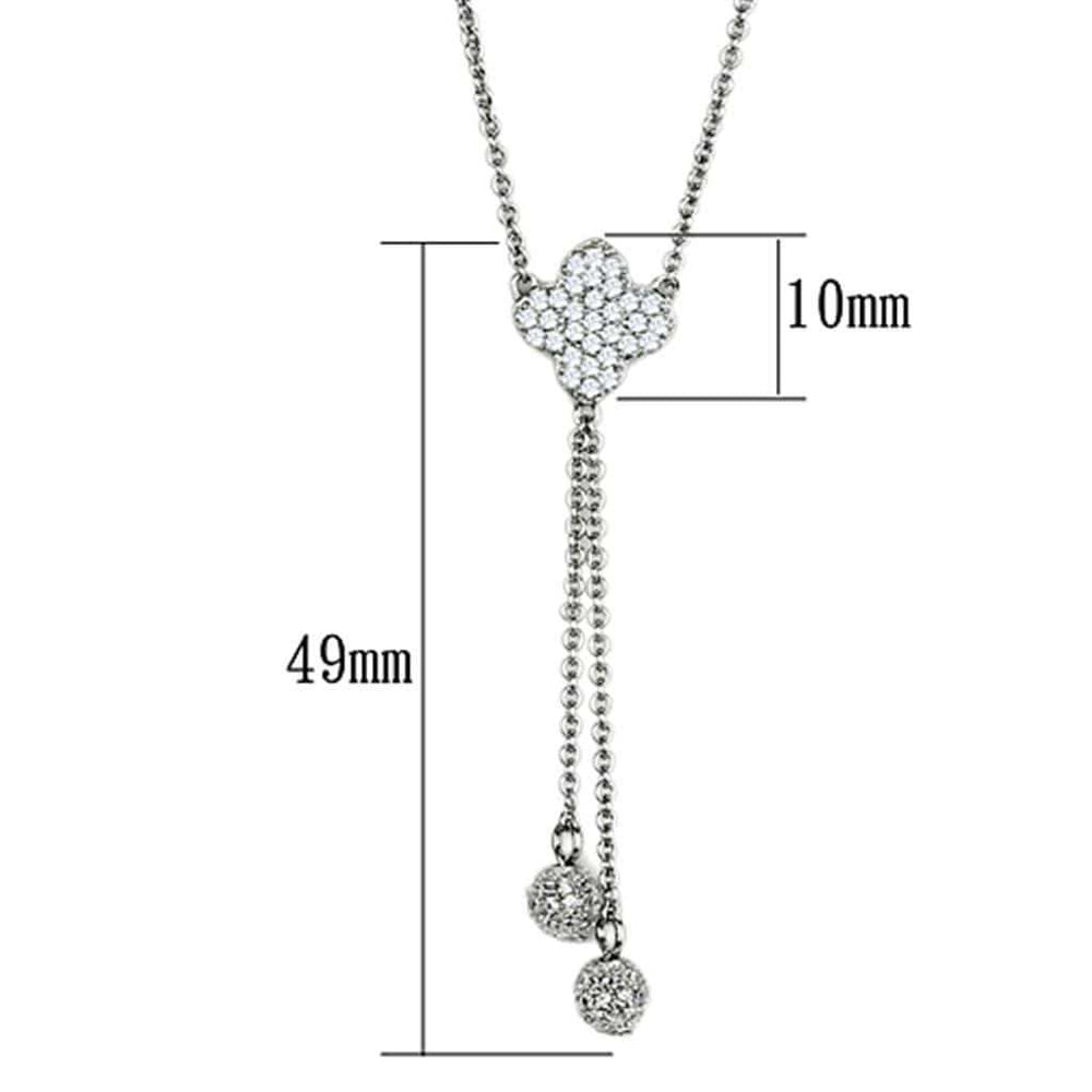 3W427 - Rhodium Brass Necklace with AAA Grade CZ in Clear - Alamode - Flyclothing LLC