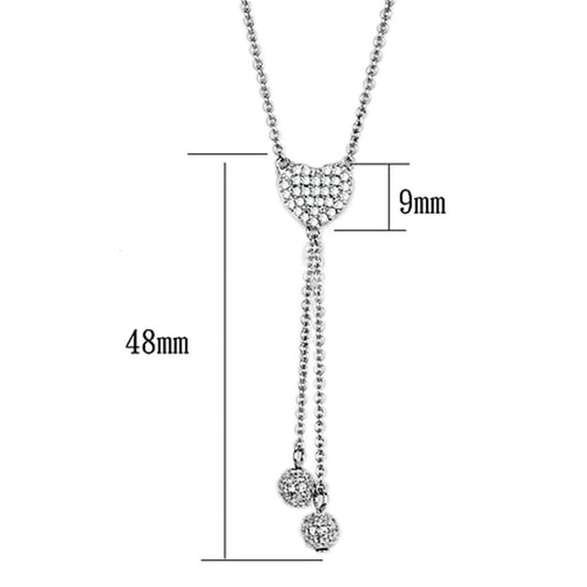 3W428 - Rhodium Brass Necklace with AAA Grade CZ in Clear - Alamode - Flyclothing LLC